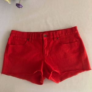 Madewell Cut Off Jean Shorts Raw Hem Red Denim.  Size 28